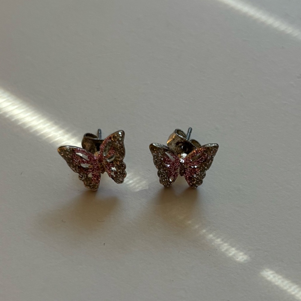 Elegant Pink Butterfly Stud Earrings
